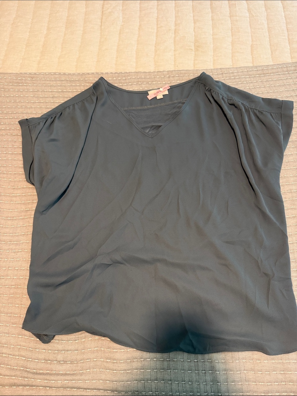 Women’s V-Neck Short Sleeve Blouse - Dark grey